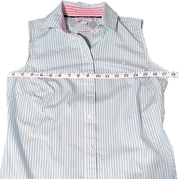 Nautica Pastel Pinstripe Button Up Wrinkle Resistant Sleeveless Blouse Size S - Picture 4 of 7